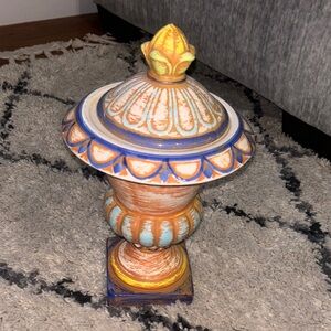 Handcrafted Ceramic Urn with Lid - Multicolor
